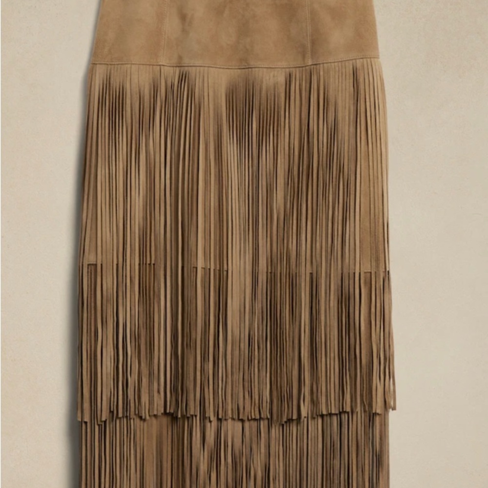 Banana Republic Women's Sevilla Suede Fringe Skirt Brown size 8 - Picture 6 of 11